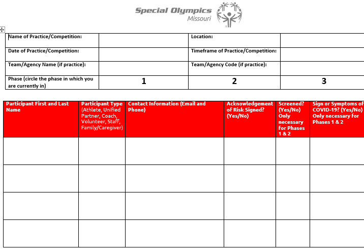 COVID Contact Tracing Form PDF Special Olympics Missouri