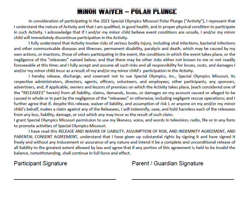 2021 Plunge Minor Waiver