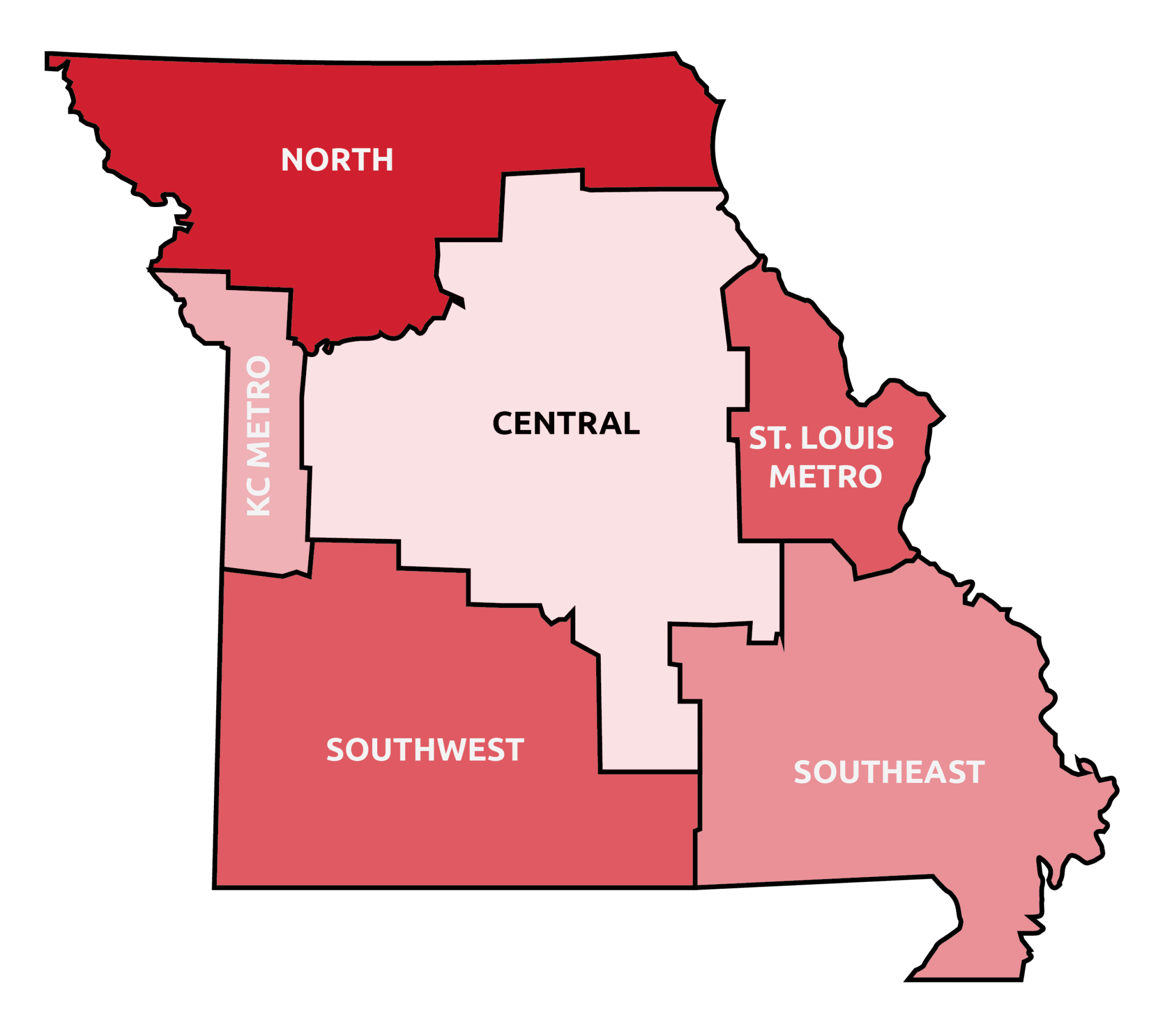 Missouri County Breakdown Map Outline 2023 With Areas