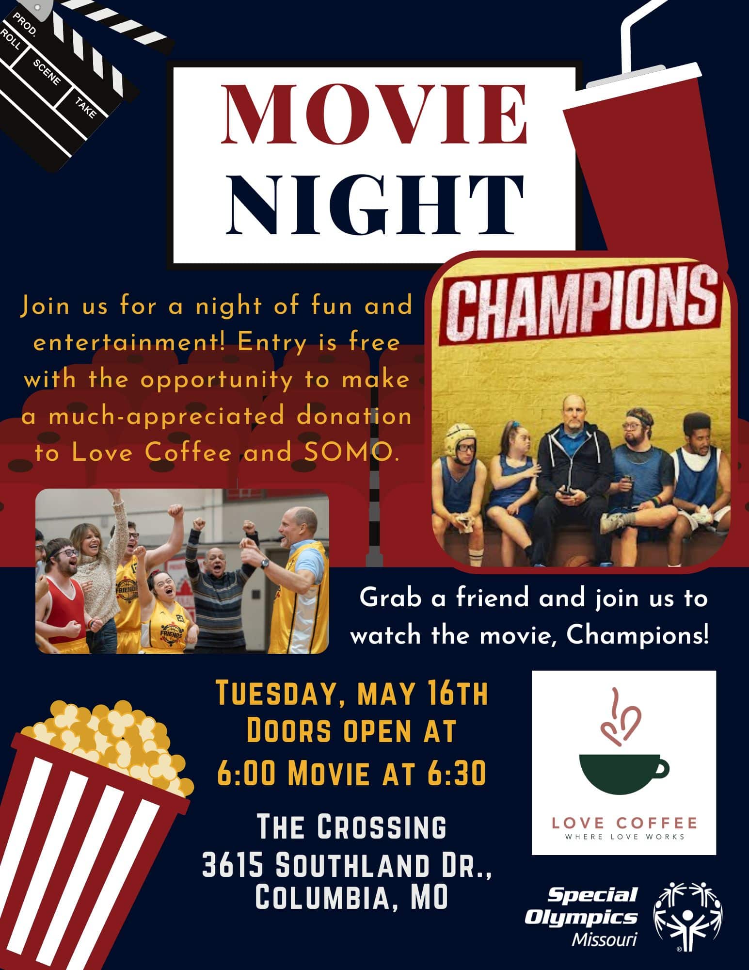 Blue And Red Illustrated Movie Night Invitation Flyer