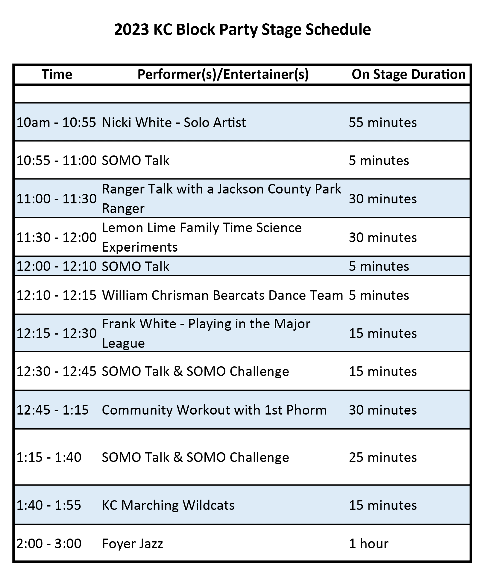 Main Stage Entertainment Schedule